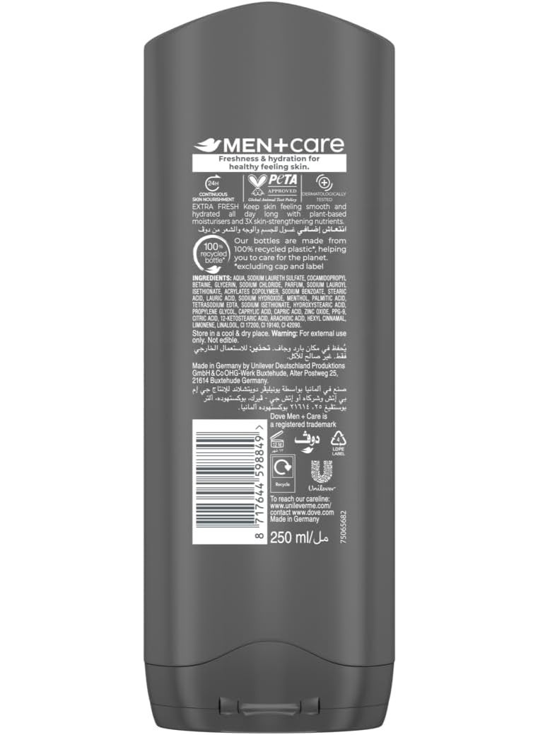 Dove Men Care Refreshing Cleanser Extra Fresh 3 in 1 Hair Face and Body Wash 250ml - Image 2